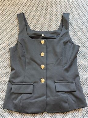 Amazon Black Sleeveless Top with Gold Medallion Buttons